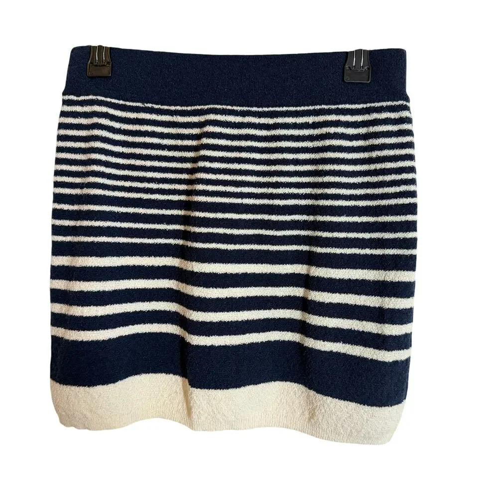 Zara Striped Mini Skirt pull on M cream/navy blue NWOT nautical coastal preppy